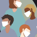 Une illustration avec plusieurs personnes portant un masque médical