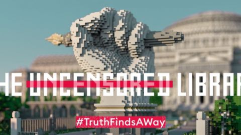 Reporters sans frontières (RSF) crée une faille dans Minecraft pour vaincre la censure en construisant un refuge pour la liberté de la presse Point levée réalisé avec des briques de Minecraft