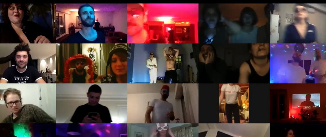 Concerts, festivals, carnavals, clubbing, manifs... nos rassemblements se réinventent sur les réseaux Une page Zoom avec des gens qui font la fête ensemble