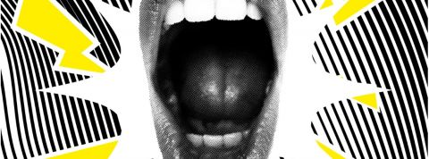 Faut-il communiquer en temps de crise ?  Un collage avec une bouche entourée d'éclairs