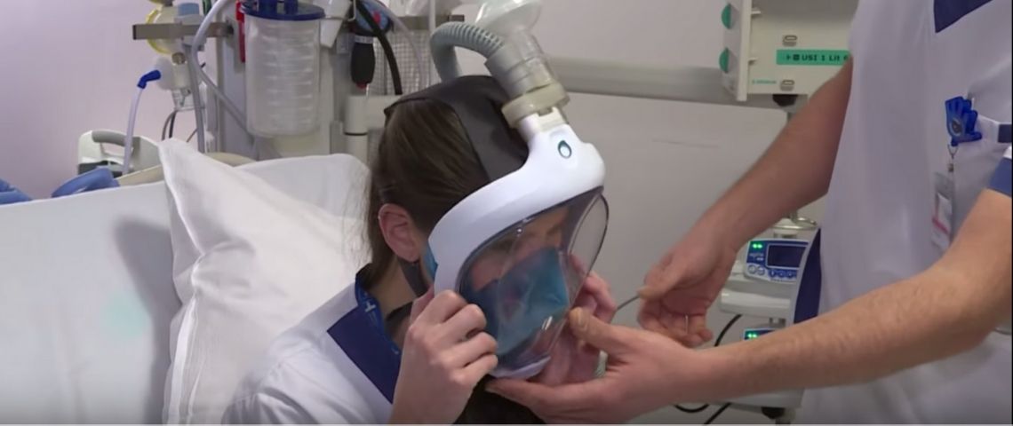 Décathlon offre la totalité de ses stocks de masques Easybreath aux hôpitaux Un masque Easybreath utilisé en réanimation