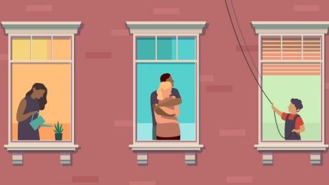 Les chiffres marquants de la troisième semaine de confinement Illustration de fenêtres de personnes confinées