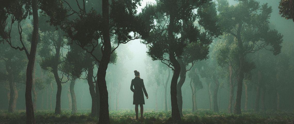 Le confinement nous donne l'impression d'être perdu Un homme seul dans le nuit et dans une forêt