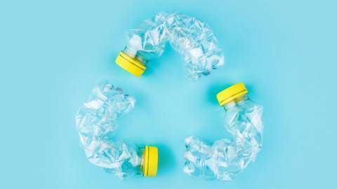 des bouteilles en plastique disposées en cercle de recyclage