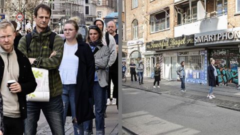 Deux photographies de Danois qui font la queue avec un angle différent