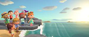 Personnages d'Animal Crossing regroupés sur une plage