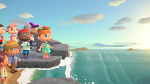 Personnages d'Animal Crossing regroupés sur une plage
