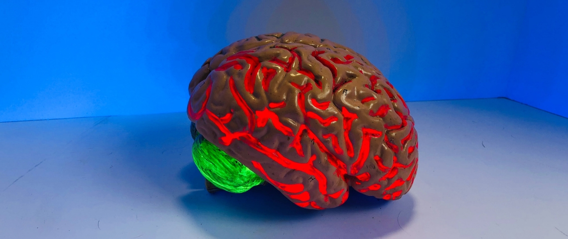 Comment interpréter les tendances au regard du Covid-19 ? Un cerveau rouge lumineux sur fond bleu