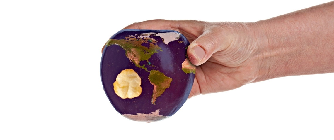 Vous pouvez avoir un bout du monde. La terre en forme de pomme qui va être croquée
