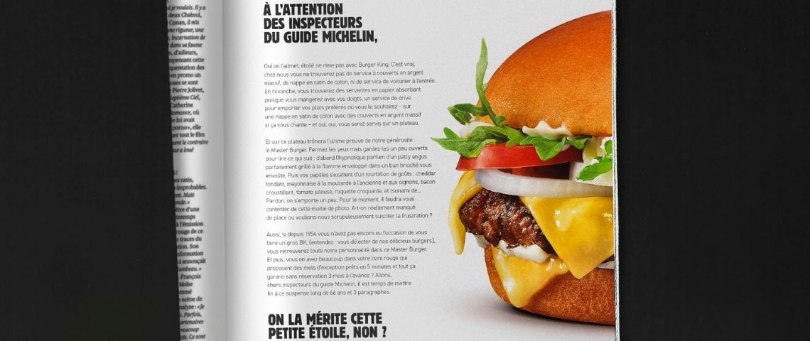 A l'occasion de la sortie de son Master Burger, Burger Camping demande une étoile au guide Michelin Lettre ouverte publiée dans la presse par Burger King