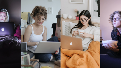 Des femmes et un homme qui regarde la télé chacun dans leur salon