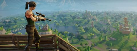 Fortnite, nouveau terrain de chasse de l'extreme droite un joueur qui vise dans un fusil à lunette
