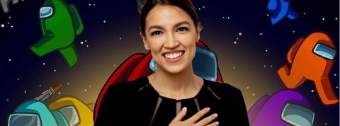 AOC sur Among Us, enfin une personalité politique comprend comment fonctionne Twitch le portrait de la femme politique sur le fond de la pochette de jeu