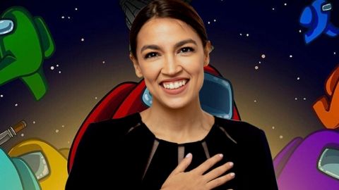 AOC sur Among Us, enfin une personalité politique comprend comment fonctionne Twitch le portrait de la femme politique sur le fond de la pochette de jeu