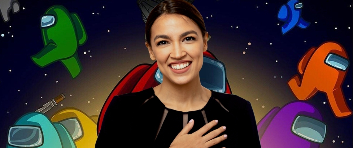 AOC sur Among Us, enfin une personalité politique comprend comment fonctionne Twitch le portrait de la femme politique sur le fond de la pochette de jeu
