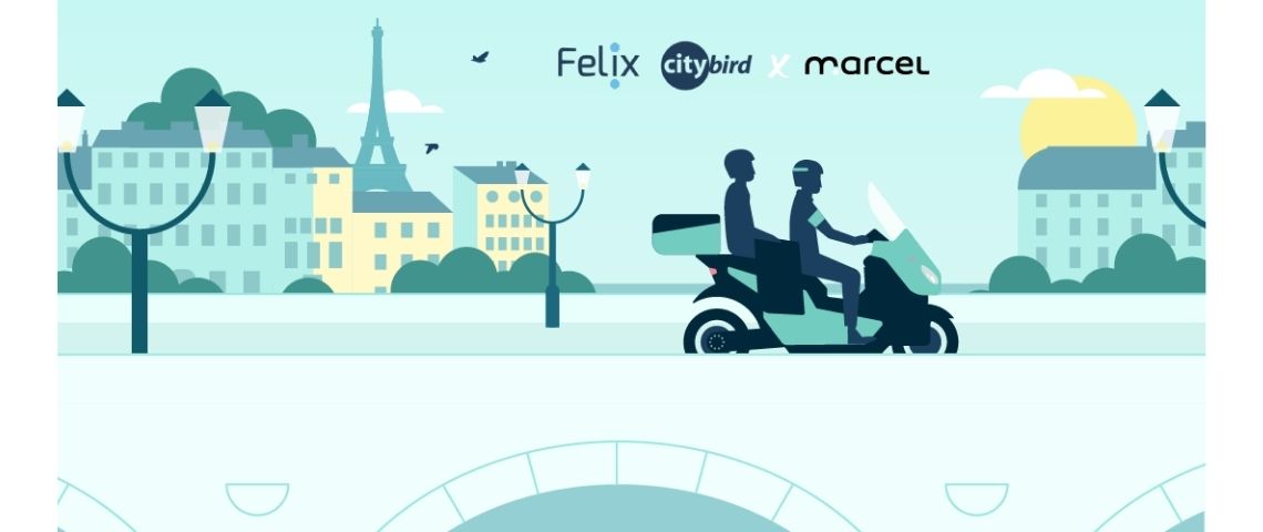 Dans le cadre de la Semaine Européenne du Développement Durable, Marcel renforce son engagement pour une mobilité électrique et durable Affiche partenariat Marcel et Felix Citybird