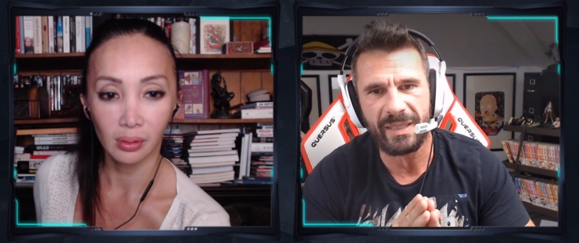 Les acteurs Céline Tran et Manuel Ferrara sur Twitch un homme et une fille devant leurs webcams.