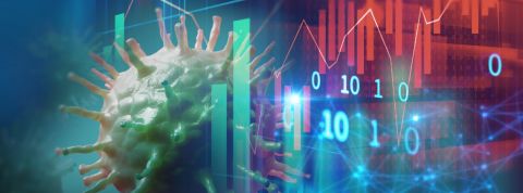 CovidTracker : Comment un site amateur est devenue une source d'information omniprésente Image mêlant un coronavirus et des graphiques, courbes et chiffres