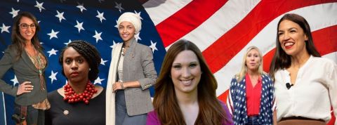 Les nouvelles femmes politiques américaines Alexandria Ocasio Cortez, Lauren Boebert, Ilhan Omar, Marjorie Taylor Greene, Ayanna Pressley et Sarah McBride