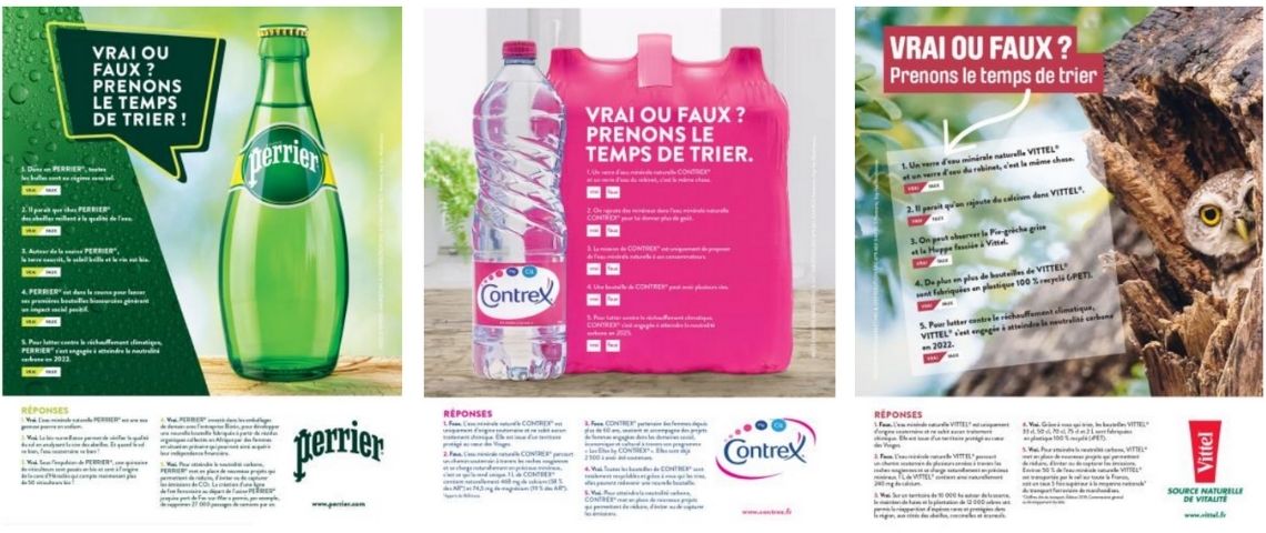 La campagne de communication de nestlé waters réaffirme les engagements RSE de la marque Bouteille de Perrier, Vittel et Contrex