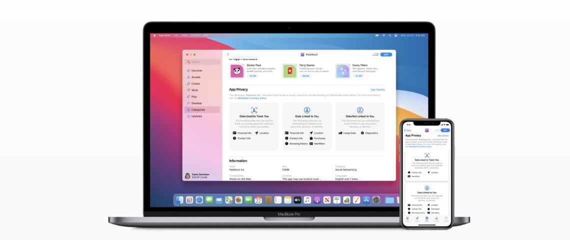 Apple déploie une mise à jour , afin de faire la transparence sur les données recoltées par les différentes applications capture d'écran des informations transmises sur l'app store sur la collecte des données