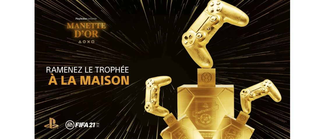 Dare.Win réinvente « La Manette d'Or » de PlayStation, afin de départager la meilleure communauté FIFA via un tournoi e-sport inédit . Visuel de la manette d'or