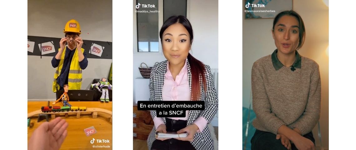 Conseillée par l’Agence Bolt Influence, la SNCF recrute sur TikTok Compte TikToj : Maddys_Healthy , Olivier Hude et LesMauvaisesHerbes