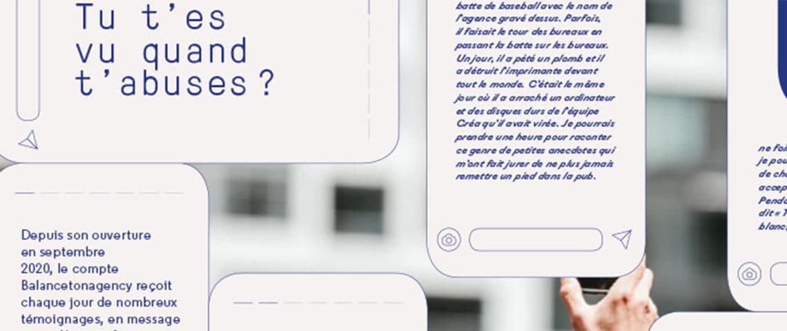 Des extraits de témoignages reçus par Balance Ton Agency