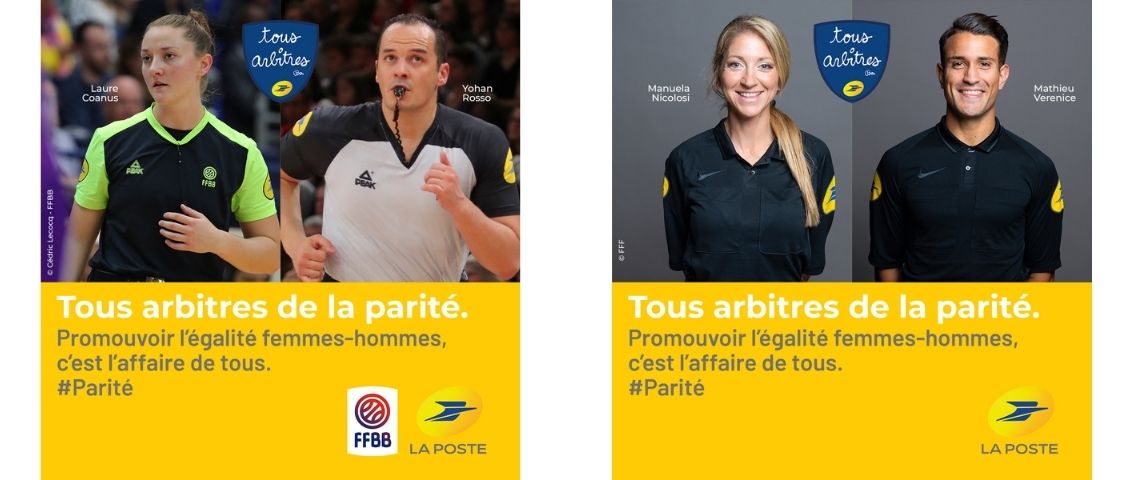 La Poste, partenaire de l'arbitrage, promeut l'égalité femmes-hommes avec la campagne : « Tous arbitres de la parité » Femmes et hommes arbitres