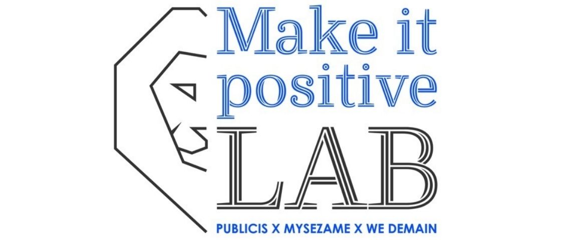 Publicis Groupe en France, MySezame et We Demain lancent le Make It Positive LAB, , une équipe formée pour accompagner les entreprises dans leur volonté de passer de la raison d’être à l’action en s’engageant de l’intérieur pour un monde durable. Logo Make It Positive LAB