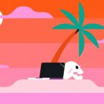 Un dessin avec une île et un crâne et un ordinateur dessus