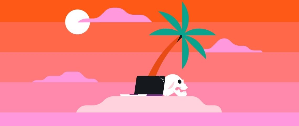 Faut-il (vraiment) tuer les « .com » ? Un dessin avec une île et un crâne et un ordinateur dessus