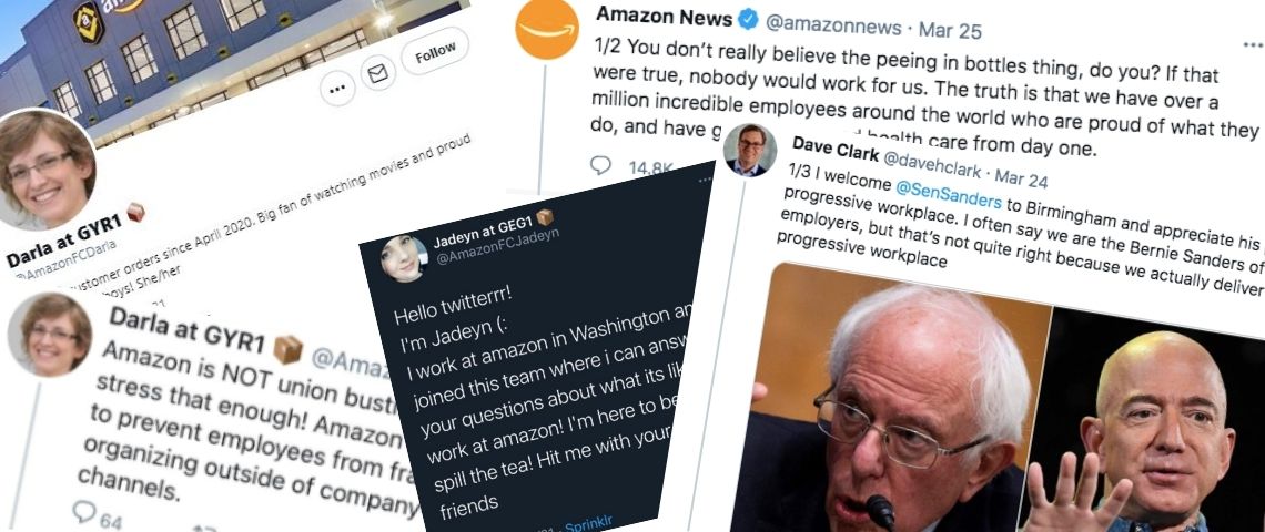 Trolls parodiques, tweets agressifs... mais que fabrique Amazon sur Twitter ? Collage de tweets relatifs à Amazon