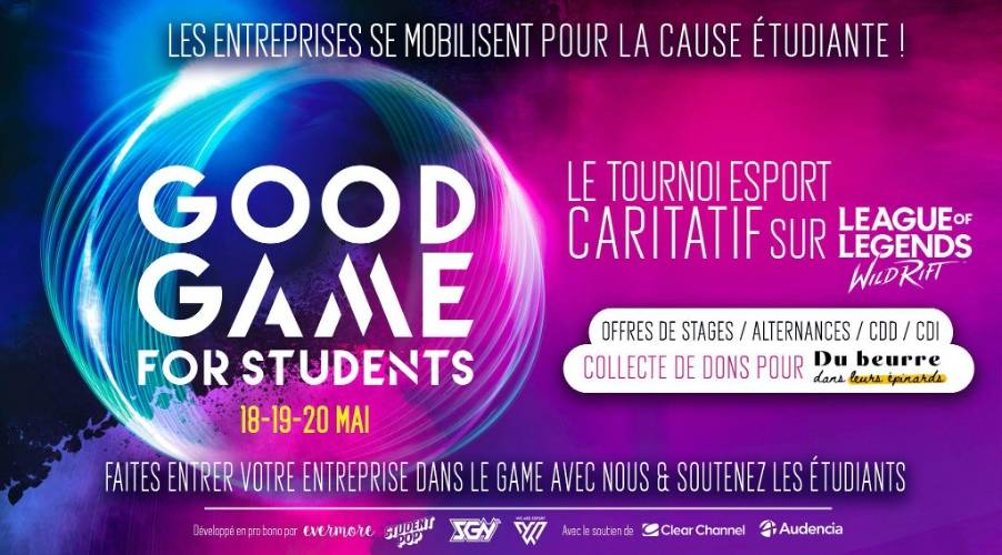 Good Game Affiche Good Game, nuance de couleur bleu/violet et annonce du projet