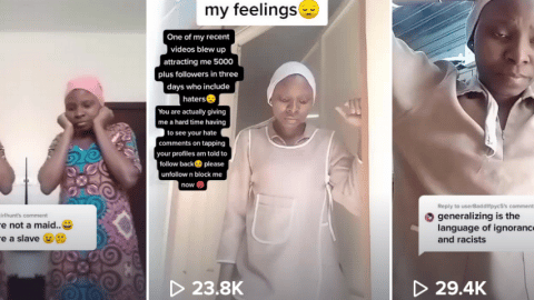 Comment des employées domestiques utilisent TikTok pour dénoncer des employés abusifs dans les pays du Golf. Trois screenshots d'une femme kenyane sur TikTok