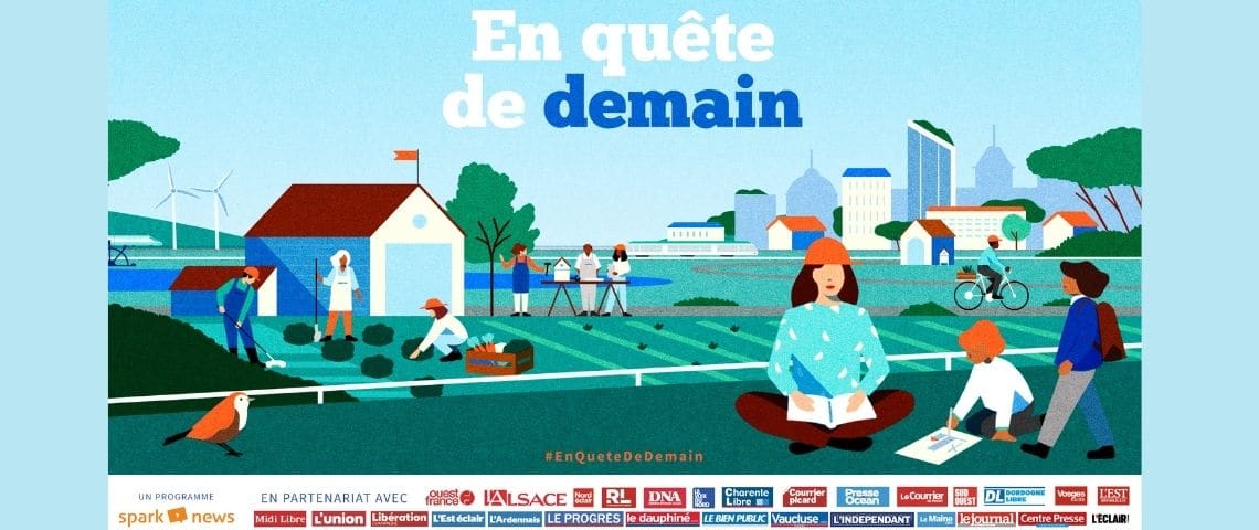 Le 28 avril 2021, 30 grands titres de la presse quotidienne régionale s’allient pour révéler les contours d’une France déjà en transition Logo En Quête de Demain
