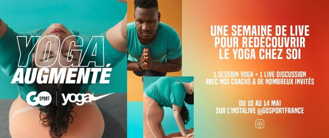 Sport-live-yoga-augmenté-filtre-instagram-Nike-Go-Sport Affiche promotionnelle - Un homme et une femme qui font du yoga