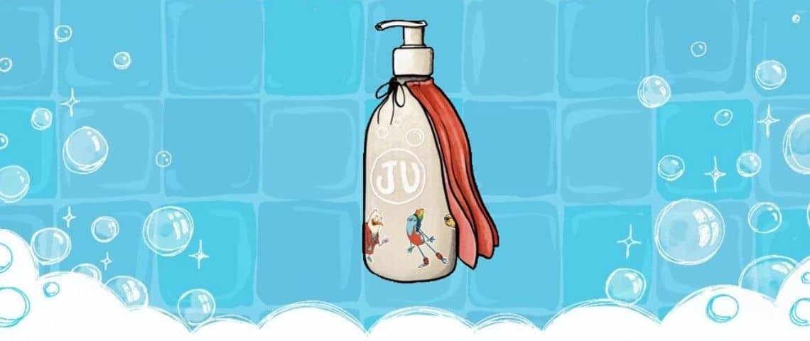 Le défi de Juliette ? Vivre dans une maison qui prend soin de l’homme et de son environnement pour changer le monde des prochaines générations. Bouteille de gel douche avec une cape