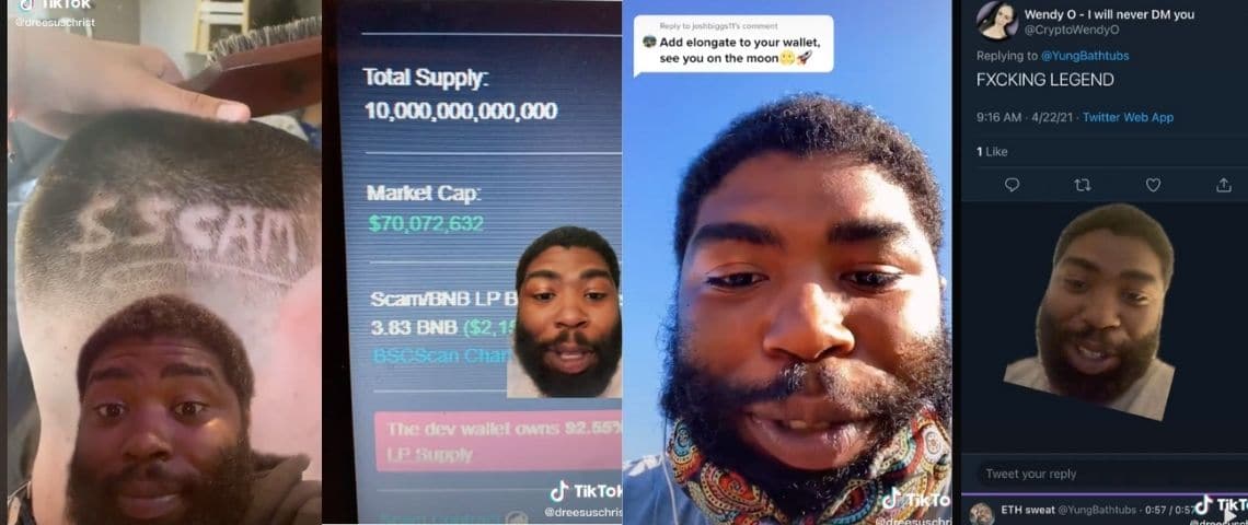 Scam, une cryptomonnaie bidon, décolle en quelques heures Capture d'écran du compte TikTok de Dre