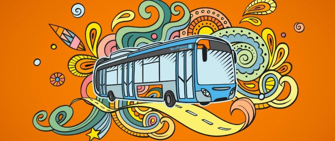 revolution-verte-gaz-vert-ile-de-france-mobilites-bus-car-transports-carbonne-biocarburant-electrique-energie Un bus dessiné