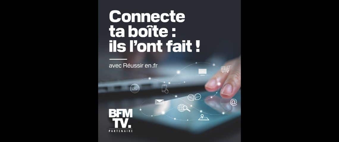Réussir en .fr, le programme de transformation numérique des entreprises de l'Afnic propose un podcast « Connecte ta boîte : ils l'ont fait ! ». Icône sortant d'un smartphone
