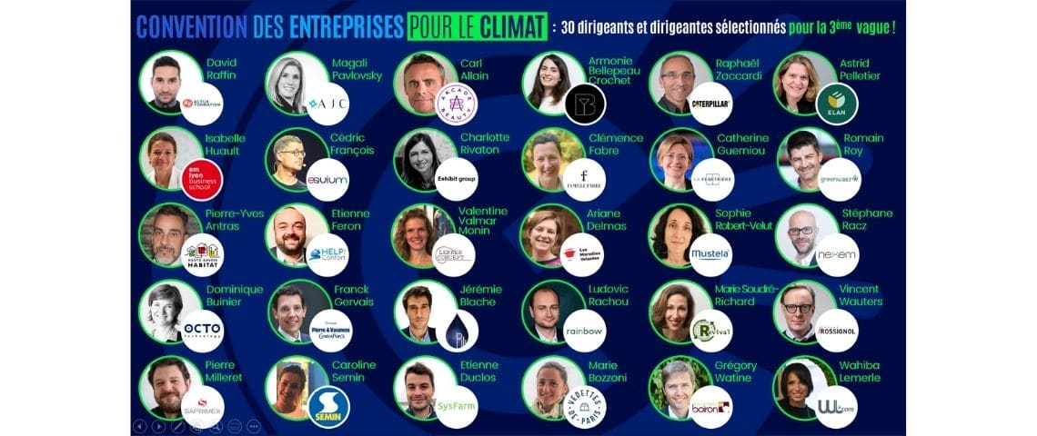 La CEC révèle la troisième vague de 30 dirigeantes et dirigeants à s'engager dans une démarche de transformation environnementale ambitieuse trombinoscopedes 3 recrues de la 3eme vague de recrutement de la CEC