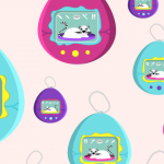 Des tamagotchis dessinés sur fond rose