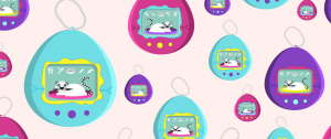 Des tamagotchis dessinés sur fond rose