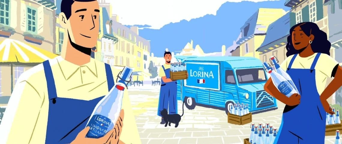 nouvelle-campagne-lorina-wunderman-thompson-limonade-boissons-publicite Une femme et deux hommes qui tiennent des boissons Lorina