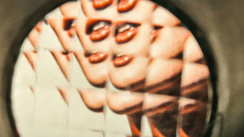 Dans un miroir, plusieurs bouches rouges