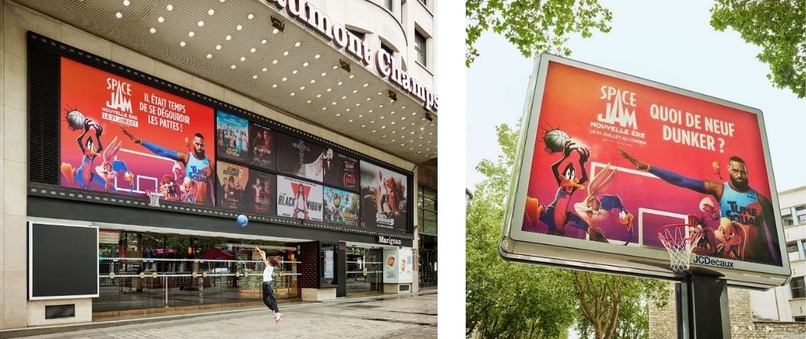 Pour la sortie de « Space Jam - nouvelle ère », des panneaux publicitaires événementiels se transforment en véritables paniers de basket Panneau publicitaire avec un panier de basket intégré