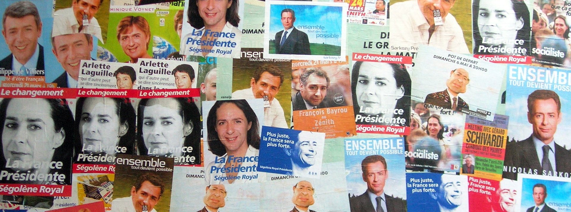 Gideon Fausses affiches électorales avec le meêm visage en Ségolène Royal, en Sarkozy, en Bayrou