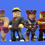 Personnages Roblox sur fond bleu