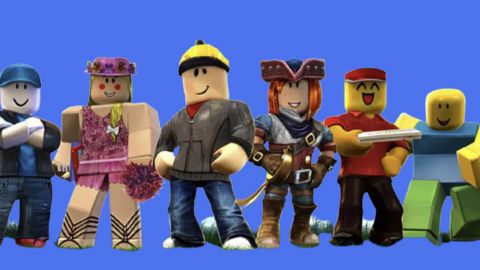 Personnages Roblox sur fond bleu